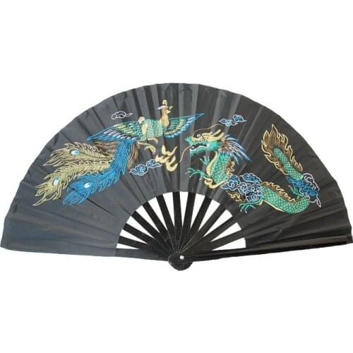 Black-faced dragon-phoenix tai chi kung fu fan performance bamboo rib martial arts fitness practise taiji fan