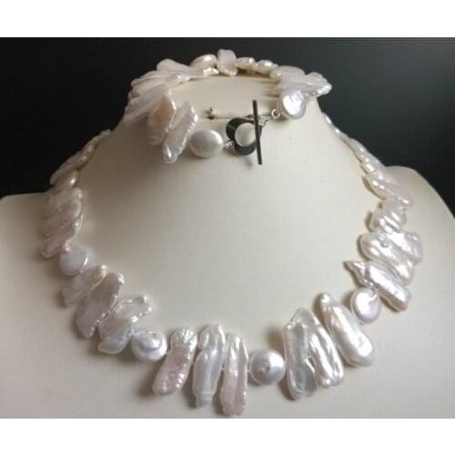 Perfect Cultured Freshwater Pearl Necklace Bracelet Jewellery Set Big Size 12-30mm Real Pearl White Color New Arriver