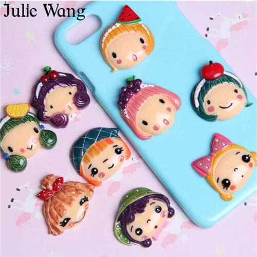 Julie Wang 8PCS Mixed Resin Cartoon Fruit Girl Avatar Charms Flatback Pendants Jewelry Making Accessory Home Phone Decor