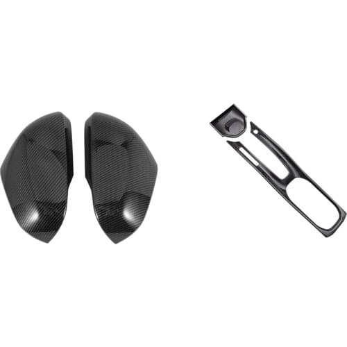 Rear View Mirror Cover Exterior with Carbon Fiber Central Control Gear Shift Panel Cover Trim Interior Accessories