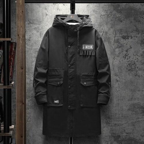 Mens Long Cargo Jacket Men 2021 New Spring Casual Hoodie Windbreaker Jackets Coat Solid Color Street Straight Jacket For Men