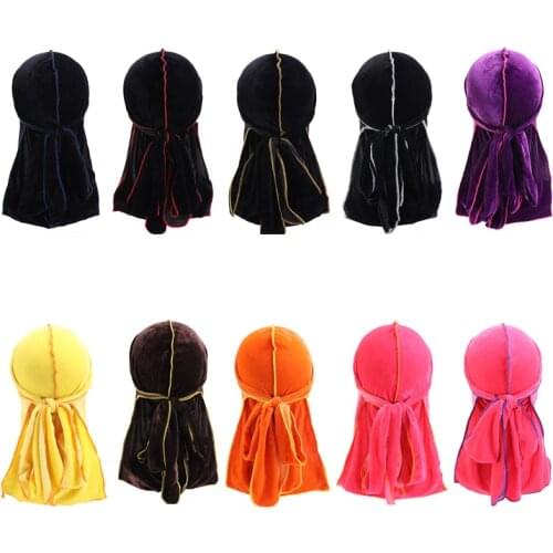 Hot New Unisex Velvet Durag Waves Extra Long Tail and Wide Straps for Du-RAG Make middle stitch on outside Hair Accessories