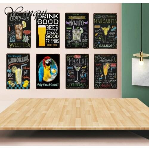 Drink Good Beer Metal Poster Mojito Margarita Lemonade Martini Mimosa Wine Signs For Bar Pub Home Wall Decor Plaque YQZ089