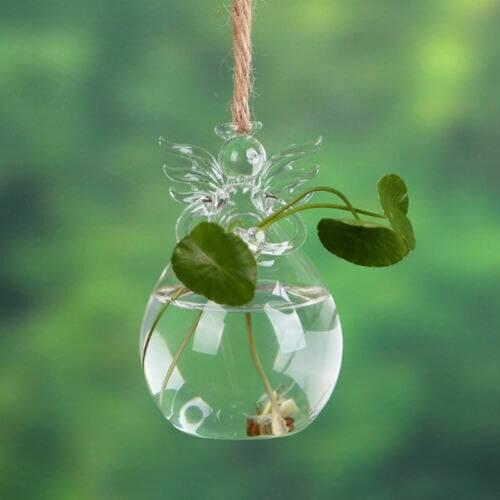 Cute Glass Love Angel Shape Flower Plant Hanging Vase Home Office Wedding Decor