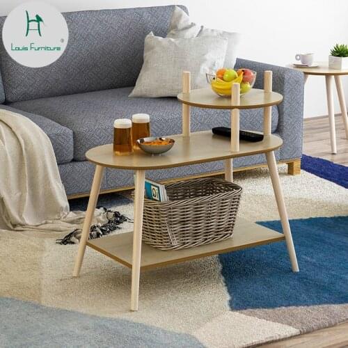 Louis Fashion Coffee Table Nordic Minimalist Modern Three Storey Small Family Solid Wooden Legs Bedside Table