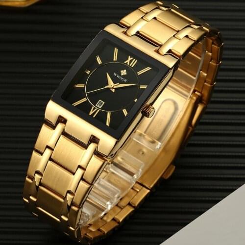 Men Watches Top Brand Luxury WWOOR Gold Black Square Quartz watch men Waterproof Golden Male Wristwatch watches 2020 New