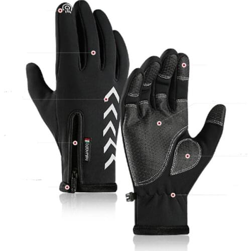 Men Cycling Gloves outdoor warm night high reflective strip thickened Autumn Winter touch screen non-slip Waterproof gloves