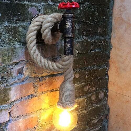 Hemp Rope Industrial Water Pipe Wall Lamp, Bedroom Retro Wall Lamp, Creative Personality Restaurant Aisle Iron Wall Lamp
