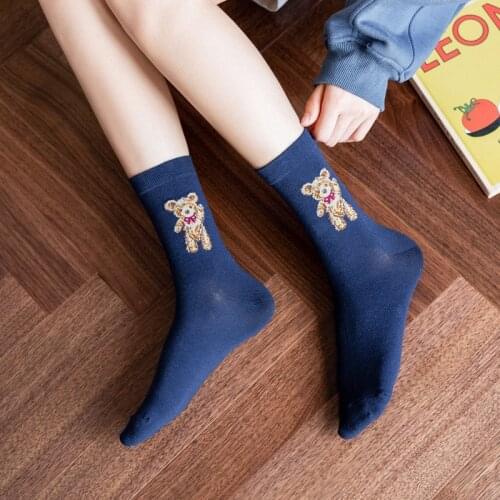 Cartoon gentleman bear Womens Socks Cotton Harajuku Skateboard Socks winter warm Novelty Breathable Sox Christmas Gift for Girl