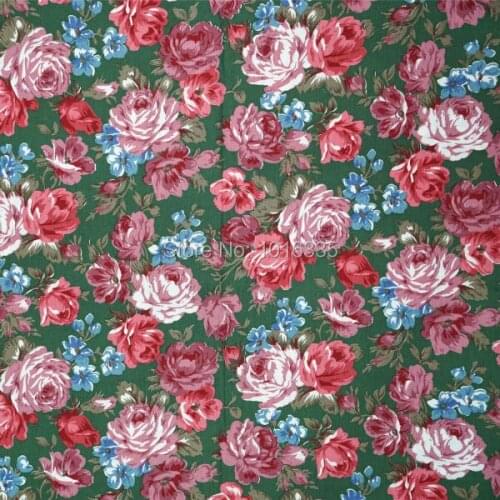 New 150CM Width Vintage Dark Green 100% Cotton Fabric Pink Rose Floral Printed Poplin Fabric Clothing Material