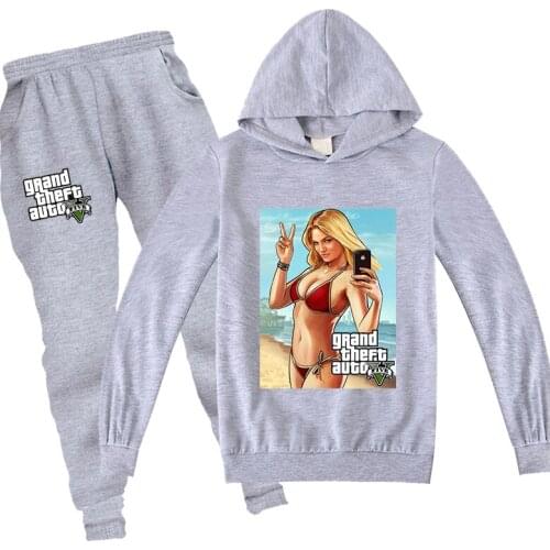 2020 New Autamn Sweatshirt Pants 2pcs Toddler Boys Clothing Set GTA 5 Cartoon Printing Hoodies Girls Casual Long Sleeve Clothes