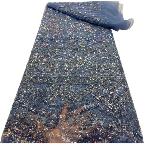 New French Nigerian Laces Fabric High Quality Tulle African beads/sequin Laces Fabric Wedding African French Tulle Lace RF-440