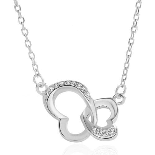 S925 Sterling Silver Double Heart Necklace Female Ins Design Rose Gold Clavicle Chain