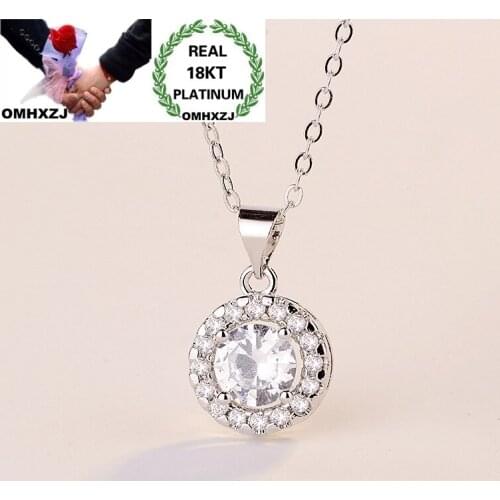 OMHXZJ Wholesale European Fashion Woman Girl Party Birthday Wedding Gift Round AAA Zircon 18KT White Gold Pendant Necklace NA251