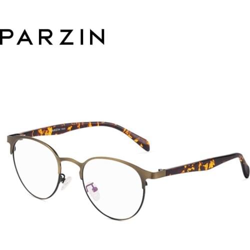 PARZIN Vintage Round Glasses Frame Women Men Retro Metal Prescription Eyeglasses Frame Tr90 Arm Opitical Eyewear Black 5062B