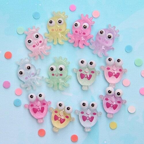20Pcs Cartoon Octopus/Fish Resin Flake DIY Craft Supplies Phone Shell Ornament Patch Headwear Hair Accessories Kids Toy Gifts