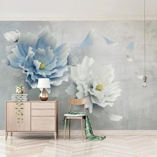 Custom Photo Modern Creative 3D Stereoscopic Embossed Flowers Fresco Bedroom Living Room Sticker Mural Wallpaper Wall Home Decor