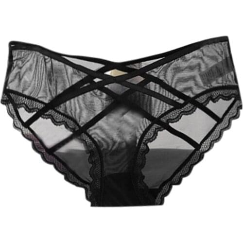 Sheer Mesh Soild Panties Sexy Lace Womens Underwear Transparent Low Waist Briefs Hollowing Out Sexy Underpanties Majtki Damskie
