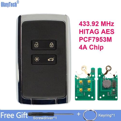 OkeyTech 4Button 433.92Mhz Remote Control Car Key Smart Card For Renault Megane4 Talisman Espace 5 Kadjar 2015 HITAG AES 4A Chip