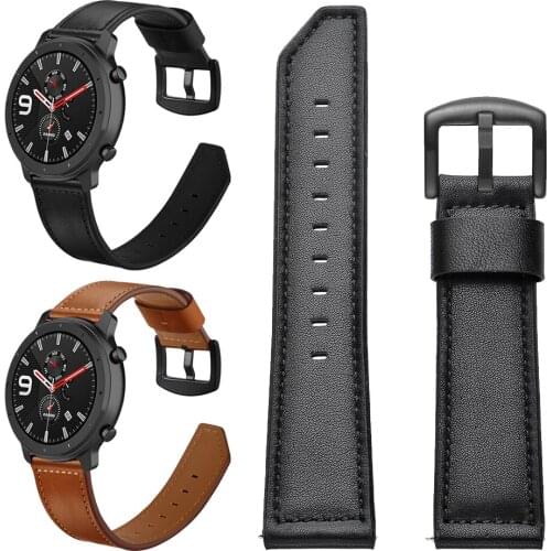 Black Brown Leather strap for Huami Amazfit GTR 47mm 42mm/ GTS / Bip lite / Amazfit Stratos 2 3 Wrist Band Watchband Bracelet