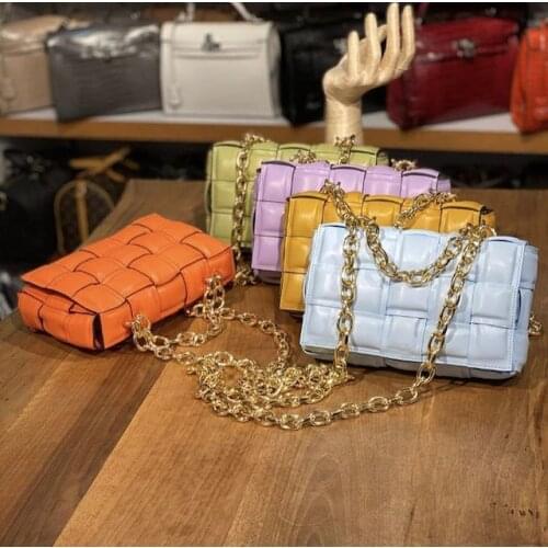 Luxury women shoulder bags weave imported leather stainless metal chain bag 2021 new brand designer thick chain Crossbody