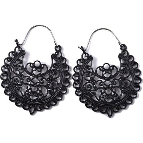 SELEXIA Vintage Exaggerated Bohemian Metal Alloy Hollow Carved Earrings Ins Jewelry Indian Earrings