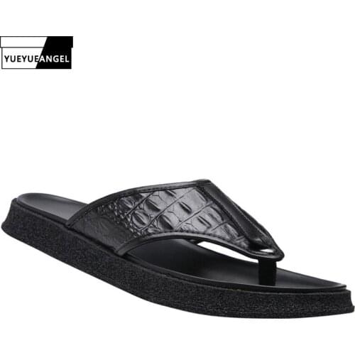 Outdoor Cowhide Flip Flops Mens Slip-On Solid Black Summer New Light Genuine Leather Casual Embossing Slippers Breathable Soft