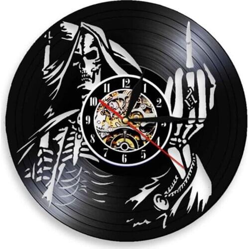 Middle Finger Spiral Skeleton LED Lights Gothic Skull Luminous Wall Clock Mood Lighting Man Cave Bar Sign Nigth Lamp