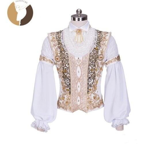 FLTOTURE M012 Mens Tunic Ballet Cotumes Boy Outwear Classical Ballet prince Jacket Chiffon White Color Man Tunics Custom Made