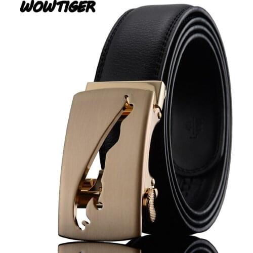 WOWTIGER Leopard Hot Fashion Cowhide Leather men belt Designer Luxury Famous High quality Automatic buckle men Belts for men