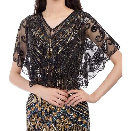 Womens Evening Wraps Sequin Beaded Cape Deco Paisley 1920s Shawl Bridal Shawl Bolero Flapper Cover up