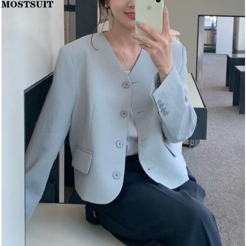 Office Ladies Chic Suit Blazer Women Full Sleeve V-neck Single-breasted Coat Jacket Workwear Elegant Ladies Blazer Tops 2021