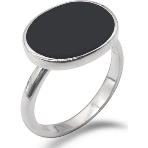925 Sterling Silver Simple Classic Women Ring Oval Shape Black Enamel Trendy Finger Ring For Women Best friend Fine Jewelry