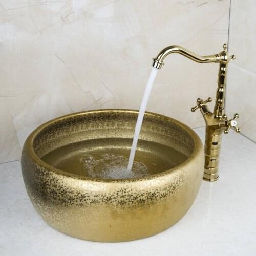 Gold color Jingdezhen ceramic sanitary ware art counter basin wash basin lavabo sink Bathroom sinks vessel sink vanity top