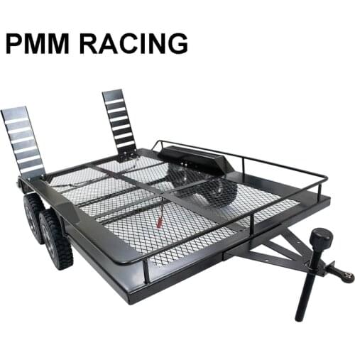 1set All metal Dual axis flatbed truck trailer With lights &lamp line For 1/8 1/10 RC Crawler Car KM2 SCX10 TRX4 TRX6 D90 D110