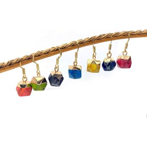 1pair Natural Stone Earrings Irregular Polygon Multicolor Electroplating Turquoise Sapphire Pendant Earrings Charm Party Jewelry