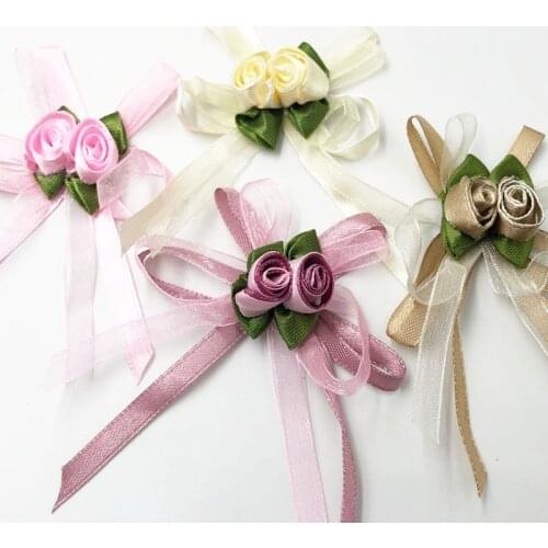 10pcs U pick satin ribbon flowers bows with Appliques Craft DIY Wedding B326