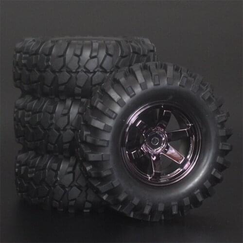 4x 1.9Inch 96mm Rubber Tires Plating Wheel Rims For D90 D110 SCX10 CC01 RC Rock Crawler Truck Climbing Off-Road Car