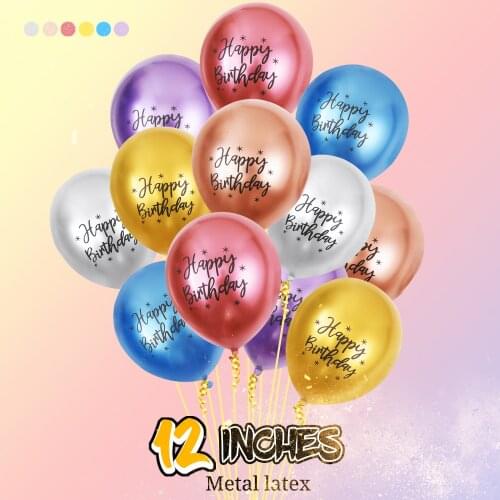50pcs 12inch Chrome Balloons Metallic Helium Latex Balloon Metal Happy Birthday Party Decorations Printed Pattern