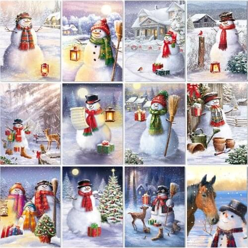 5D Diamond Painting Snowman Cartoon Diamond Embroidery Winter Landscape Art Rhinestone Mosaic Cross Stitch Christmas Decor Gift