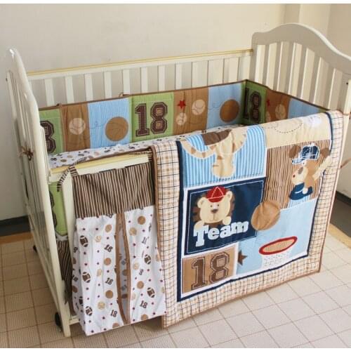 Promotion! 5PCS embroidery Baby Bedding Set,Baby Crib Set ,ropa de cuna ,include(bumper+duvet+bed cover+bed skirt+diaper bag)