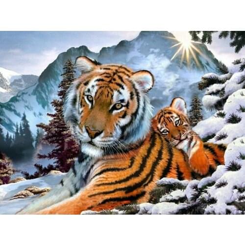 Diy 5d diamond painting cross stitch snow mountain tiger full square / round crystal mosaic 3D diamond embroidery decorative art