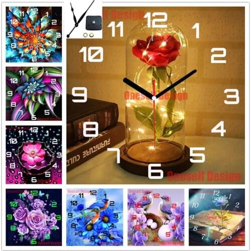2020 decoration home flower clock diamond embroidery full set clock flower 5d diamond painting cross stitch rhinestone pictures