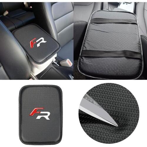 VEHICAR Console Pad Car Armrest Seat Box Cover Protector FR SEAT Car Armrest Cover Carbon Fiber Leather Decoration Cushion