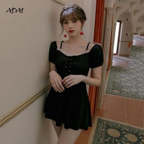 One-piece Swimsuit 2021 New Beachwear with Ruffles Bikini Summer Bathing Suit Swimsuit with Skirt Sleeves Black Swim Beachwear