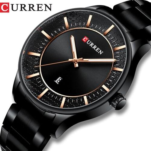 CURREN Top Brand Clock Men Watch Sport Quartz Watches Men Waterproof Steel Strap Wristwatch with Date Classic Black Male 8347