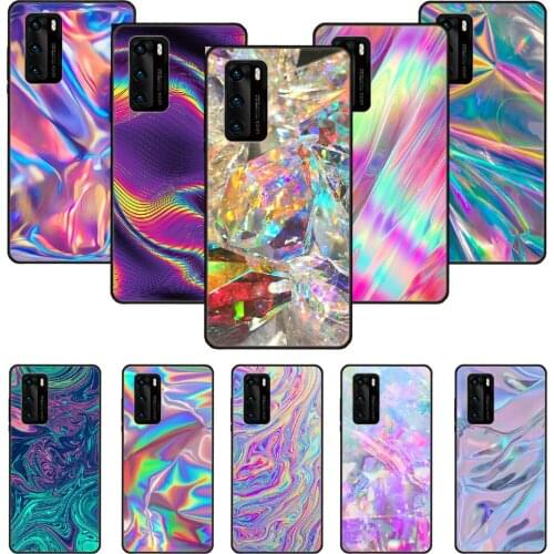 Phone Case For Huawei P20 P30 P40 P Smart Z + P10 Mate 30 10 20 Lite Pro Black Cover Funda Color Bright Rainbow iridescent