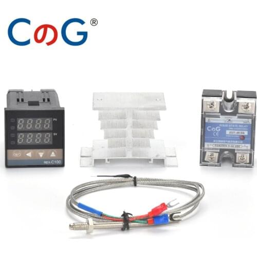 CG REX-C100 Digital Temperature Controller Thermostat K Type SSR output 40DA SSR Relay K/J Screw M6 1m Thermocouple Probe RKC