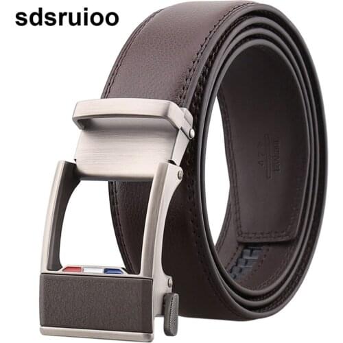 Elegant Leather Mens Belt Cowhide Strap Male Alloy Hollow Automatic Buckle Belts for Men Red,White,Blue Sign Luxury Waist Belt