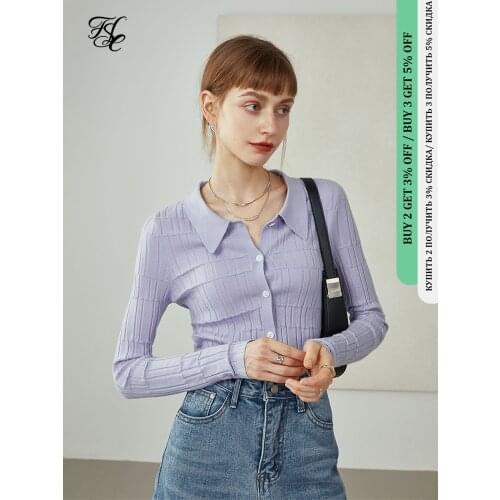 FANSILANEN 2021 Purple Slim Cardigan Womens Early Autumn Polo Collar Sweater Tops All-match Cute Sweater Cardigan Jackets